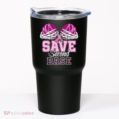 Save Second 2nd Base Baseball Breast Cancer Tumbler