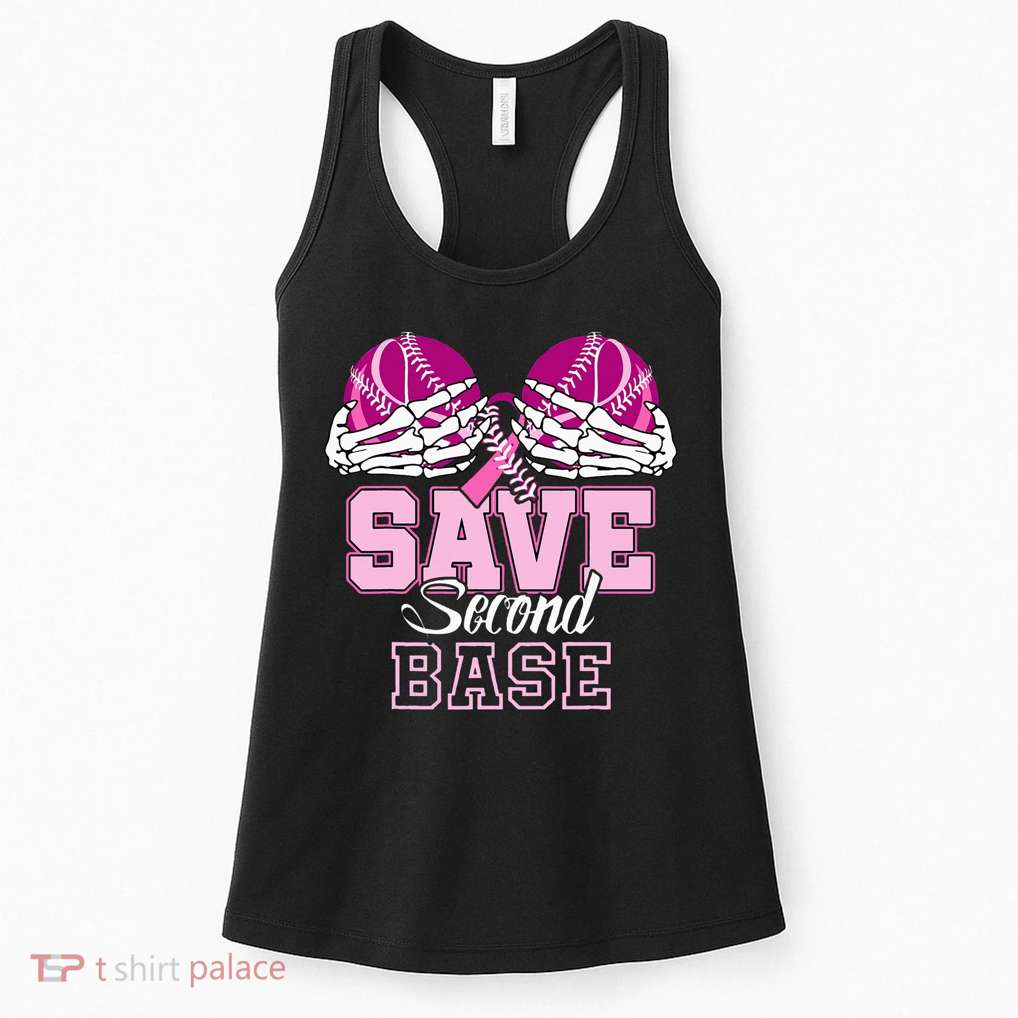 Save Second 2nd Base Baseball Breast Cancer Women's Tank Top