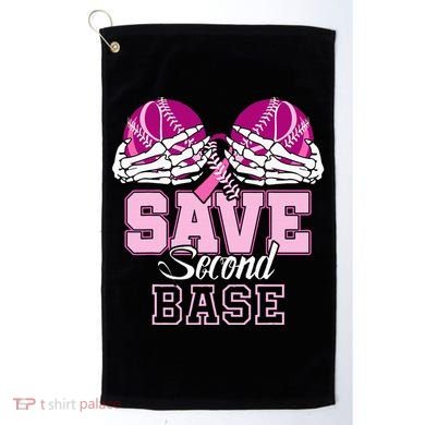 Save Second 2nd Base Baseball Breast Cancer Golf Towel
