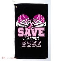 Save Second 2nd Base Baseball Breast Cancer Golf Towel thumb 0