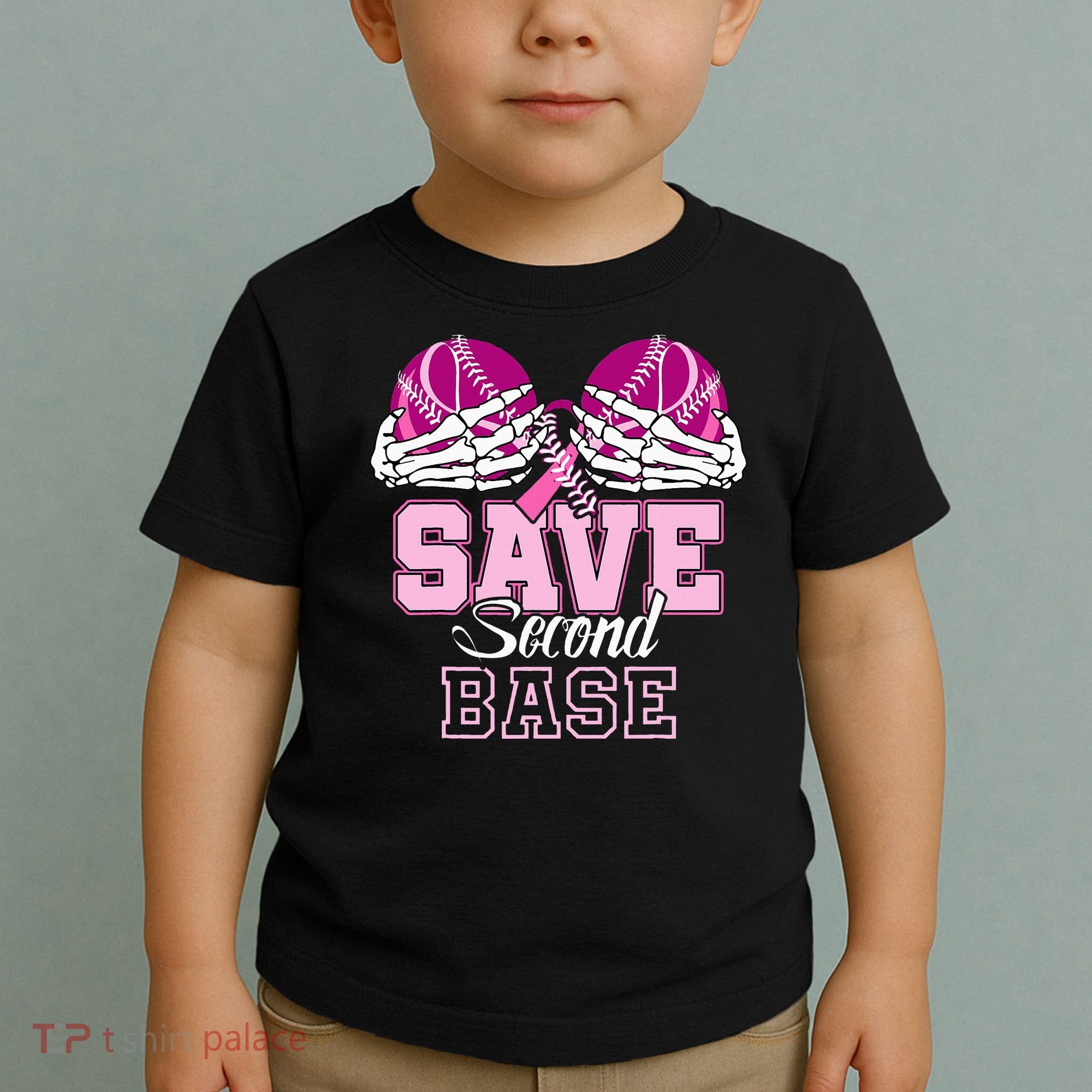 Save Second 2nd Base Baseball Breast Cancer Toddler T-Shirt