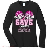 Save Second 2nd Base Baseball Breast Cancer Women's Long Sleeve Shirt thumb 0