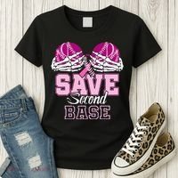 Save Second 2nd Base Baseball Breast Cancer Women's T-Shirt thumb 3