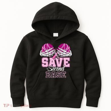 Save Second 2nd Base Baseball Breast Cancer Kids Hoodie