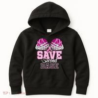 Save Second 2nd Base Baseball Breast Cancer Kids Hoodie thumb 0
