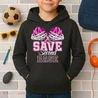 Save Second 2nd Base Baseball Breast Cancer Kids Hoodie thumb 2