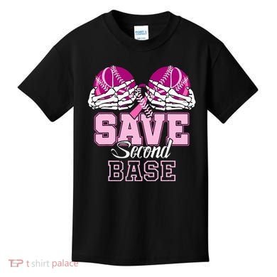 Save Second 2nd Base Baseball Breast Cancer Kids T-Shirt