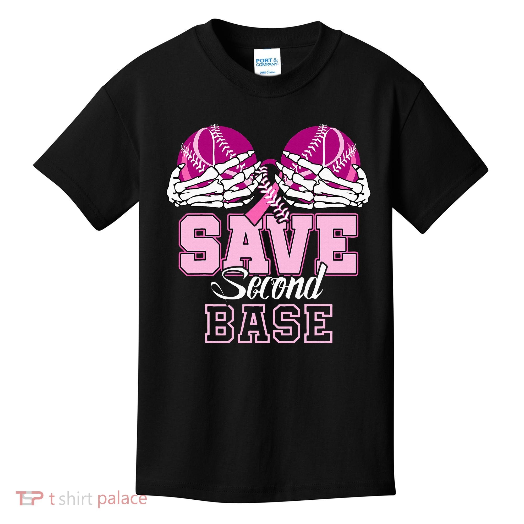 Save Second 2nd Base Baseball Breast Cancer Kids T-Shirt