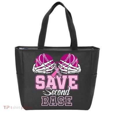 Save Second 2nd Base Baseball Breast Cancer Tote Bag
