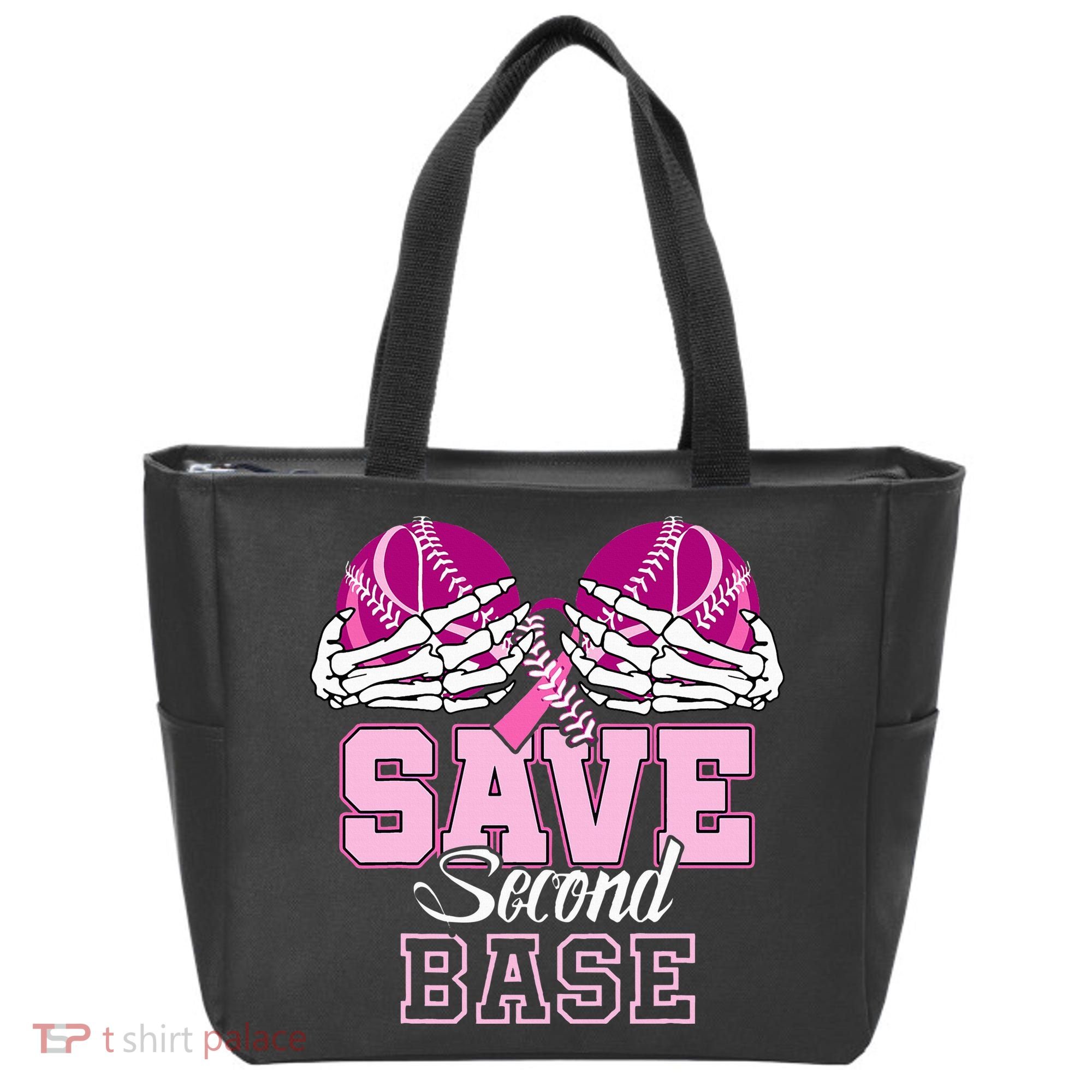 Save Second 2nd Base Baseball Breast Cancer Tote Bag