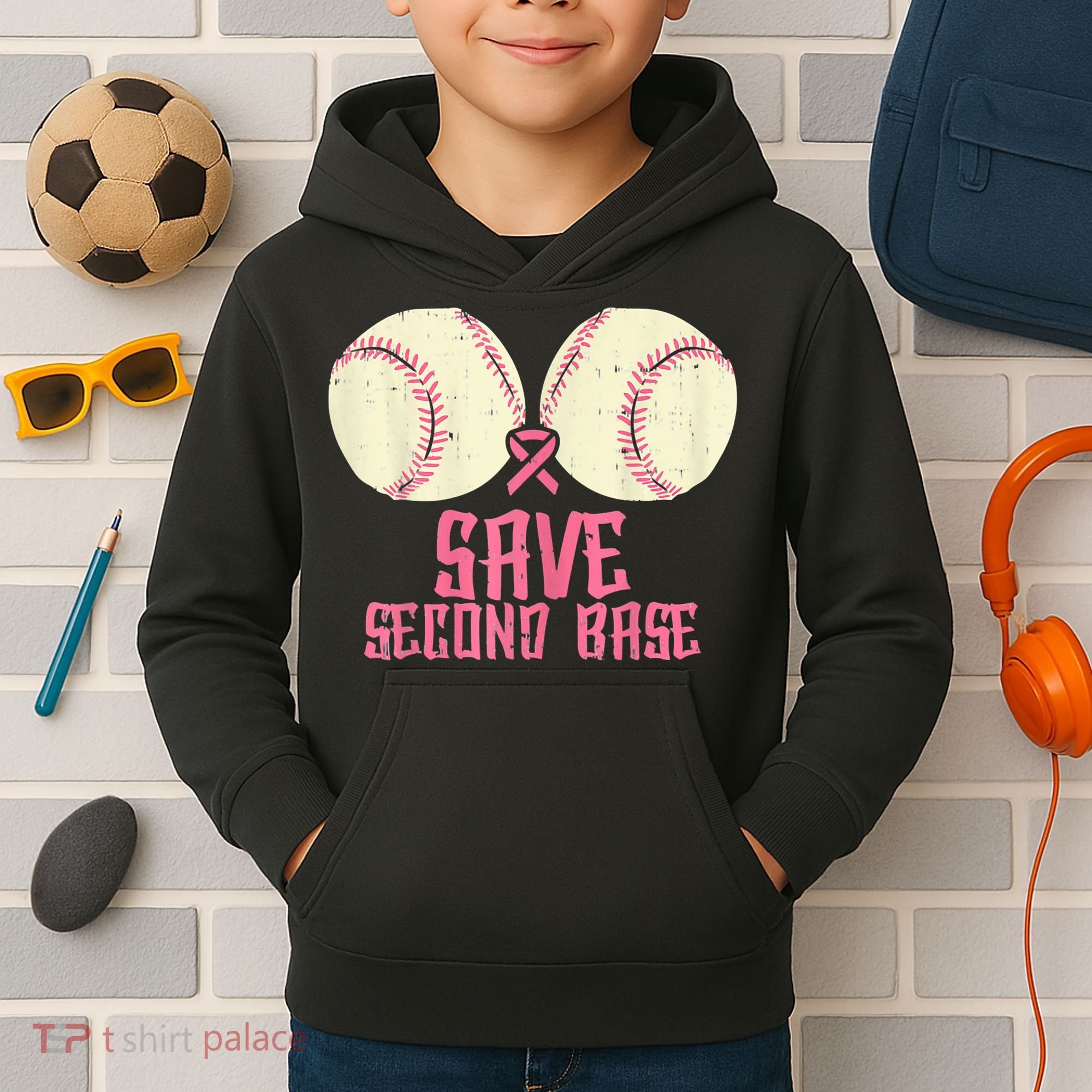 Support Save 2nd Base Breast Cancer Kids Hoodie