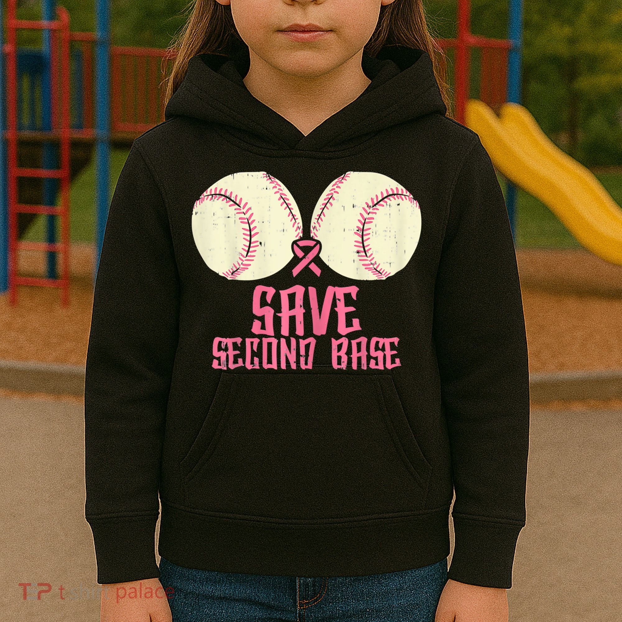 Support Save 2nd Base Breast Cancer Kids Hoodie