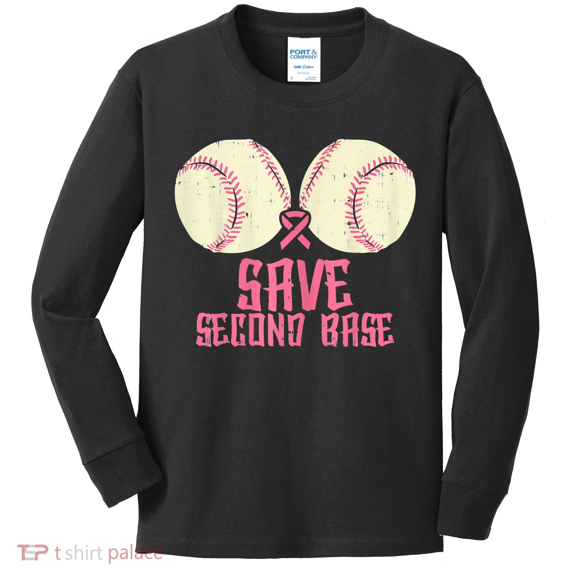 Support Save 2nd Base Breast Cancer Kids Long Sleeve Shirt