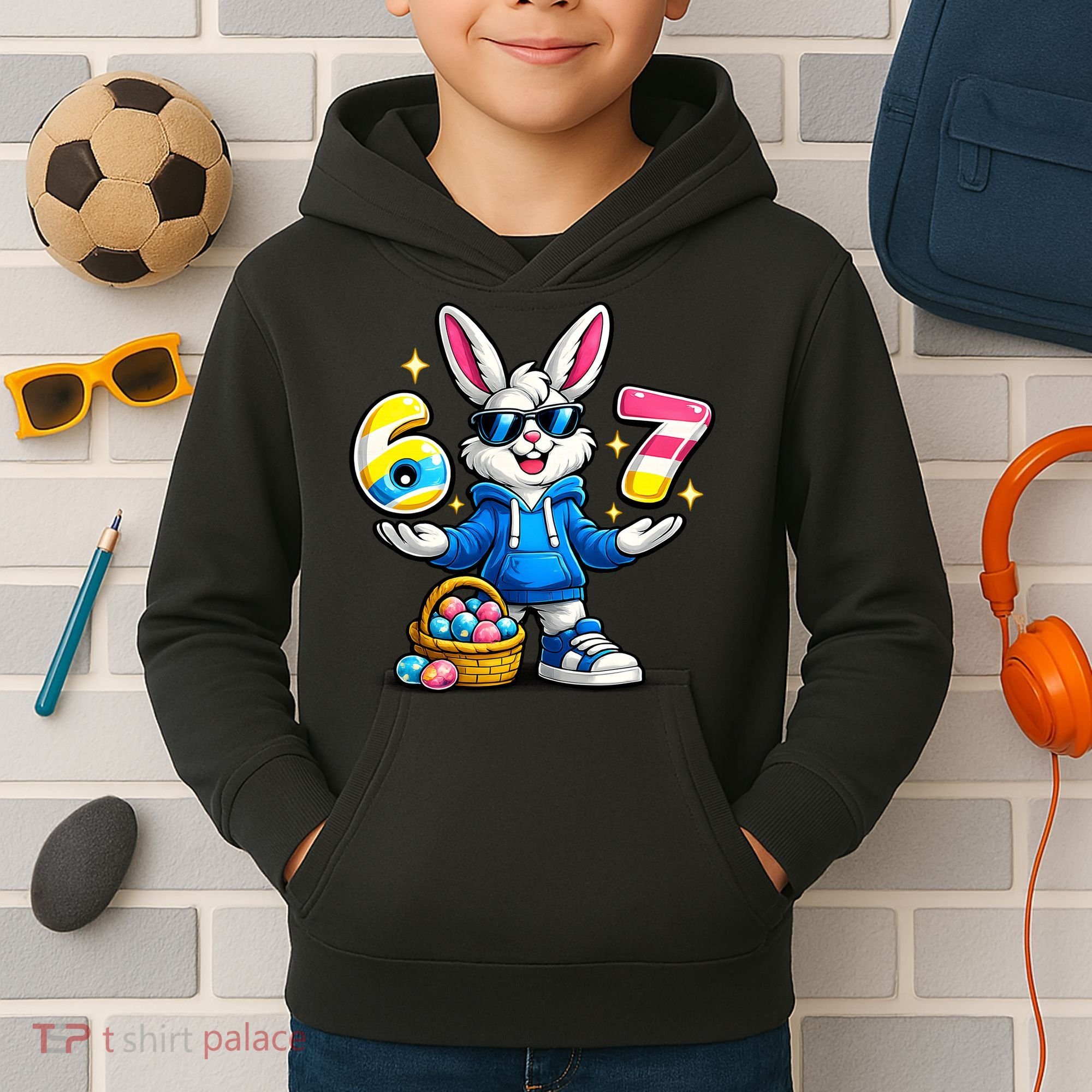 Six Seven 67 Easter 6-7 Bunny Basket Stuffers Kids Hoodie