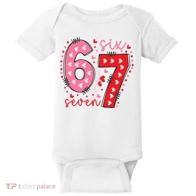 Six Seven 6-7 Valentines Day 67 Meme Baby Bodysuit