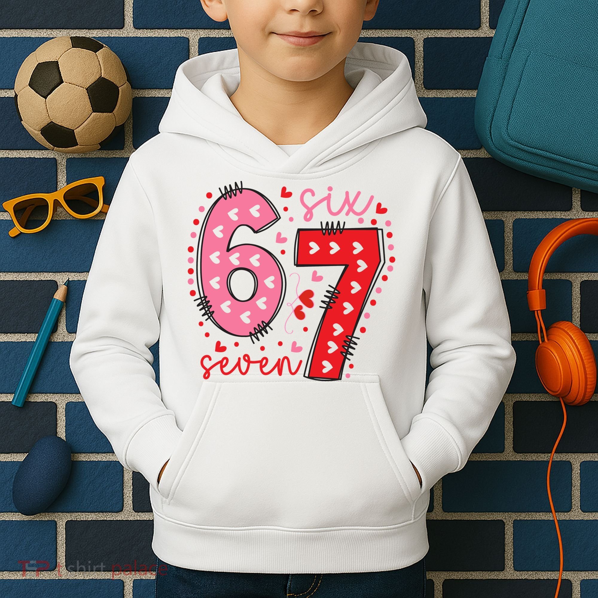 Six Seven 6-7 Valentines Day 67 Meme Kids Hoodie