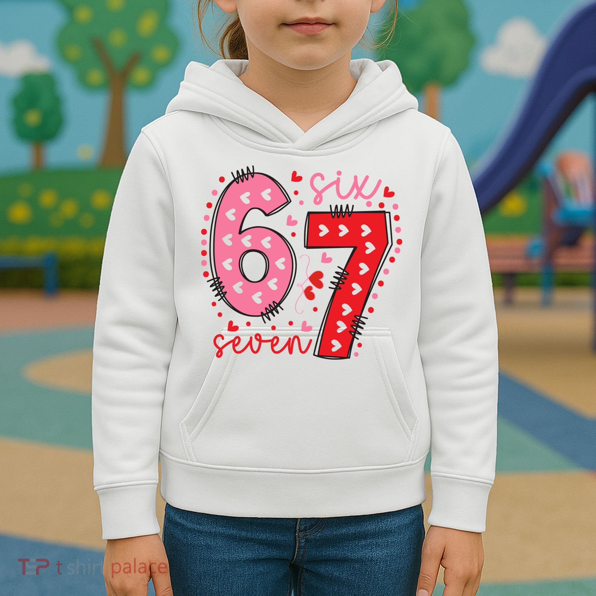 Six Seven 6-7 Valentines Day 67 Meme Kids Hoodie