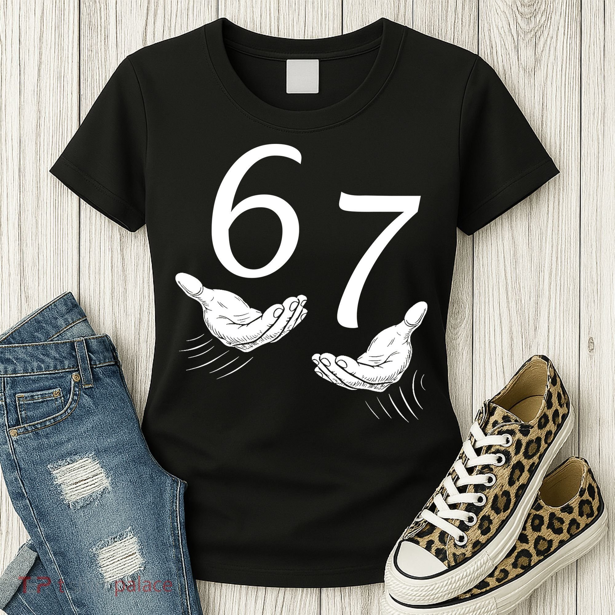 Six Seven 67 6-7 Kids 67 Meme Hands Funny Women's T-Shirt