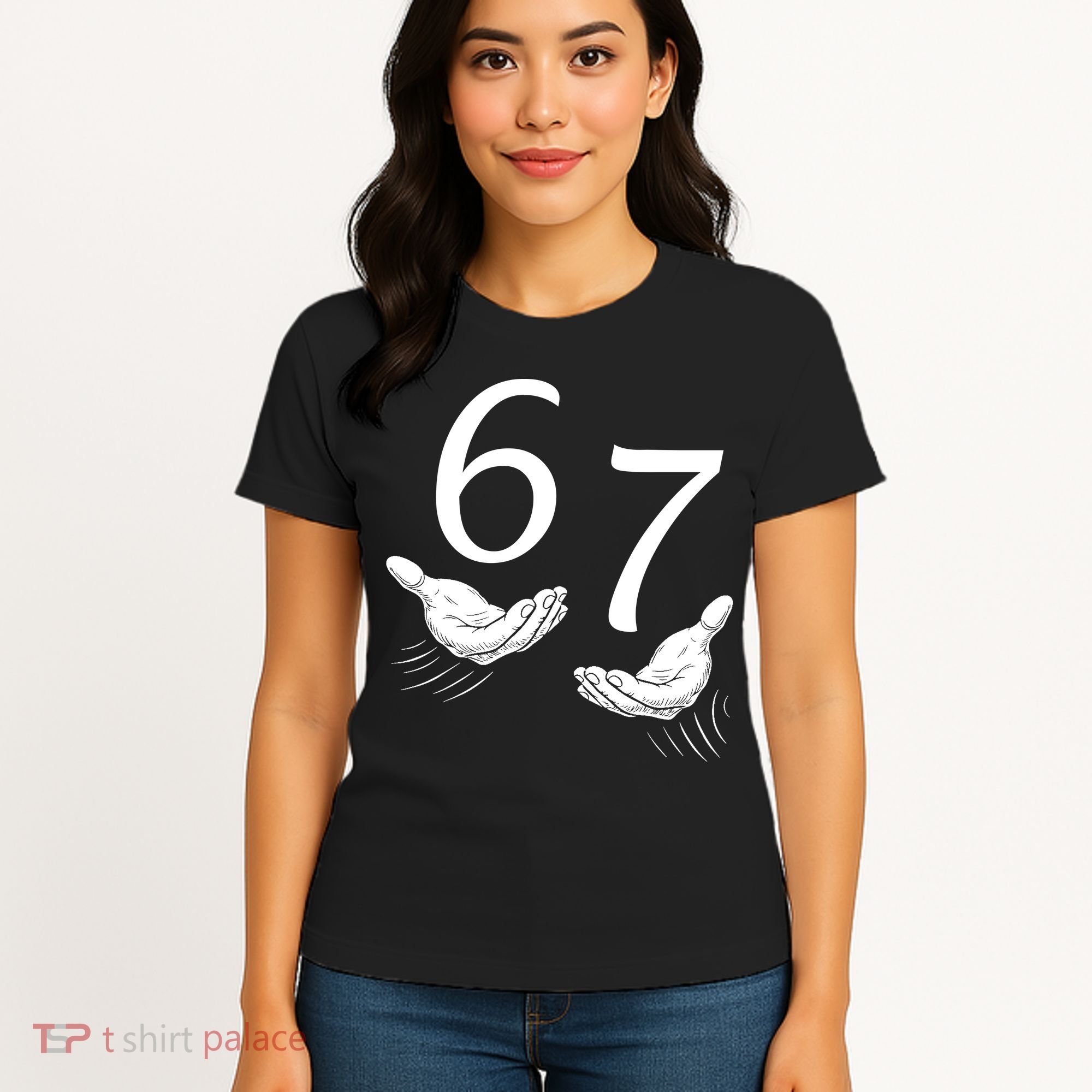 Six Seven 67 6-7 Kids 67 Meme Hands Funny Women's T-Shirt