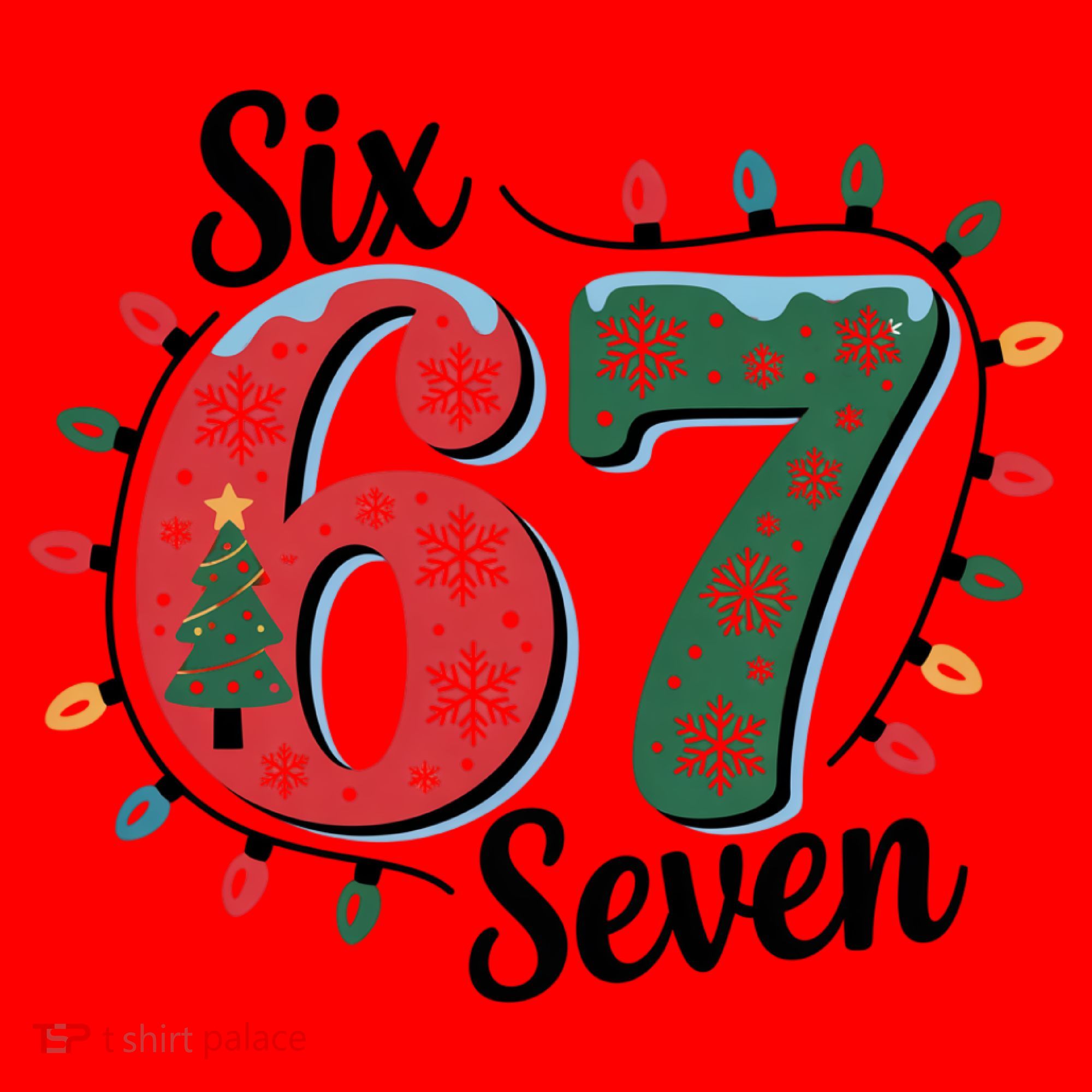 Six Seven 67 6-7 Christmas Lights Xmas Meme Santa Hat
