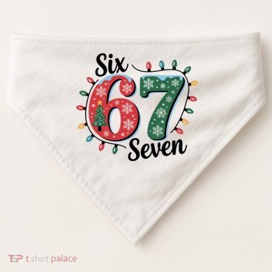 Six Seven 67 6-7 Christmas Lights Xmas Meme USA-Made Doggie Bandana