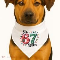 Six Seven 67 6-7 Christmas Lights Xmas Meme USA-Made Doggie Bandana thumb 1