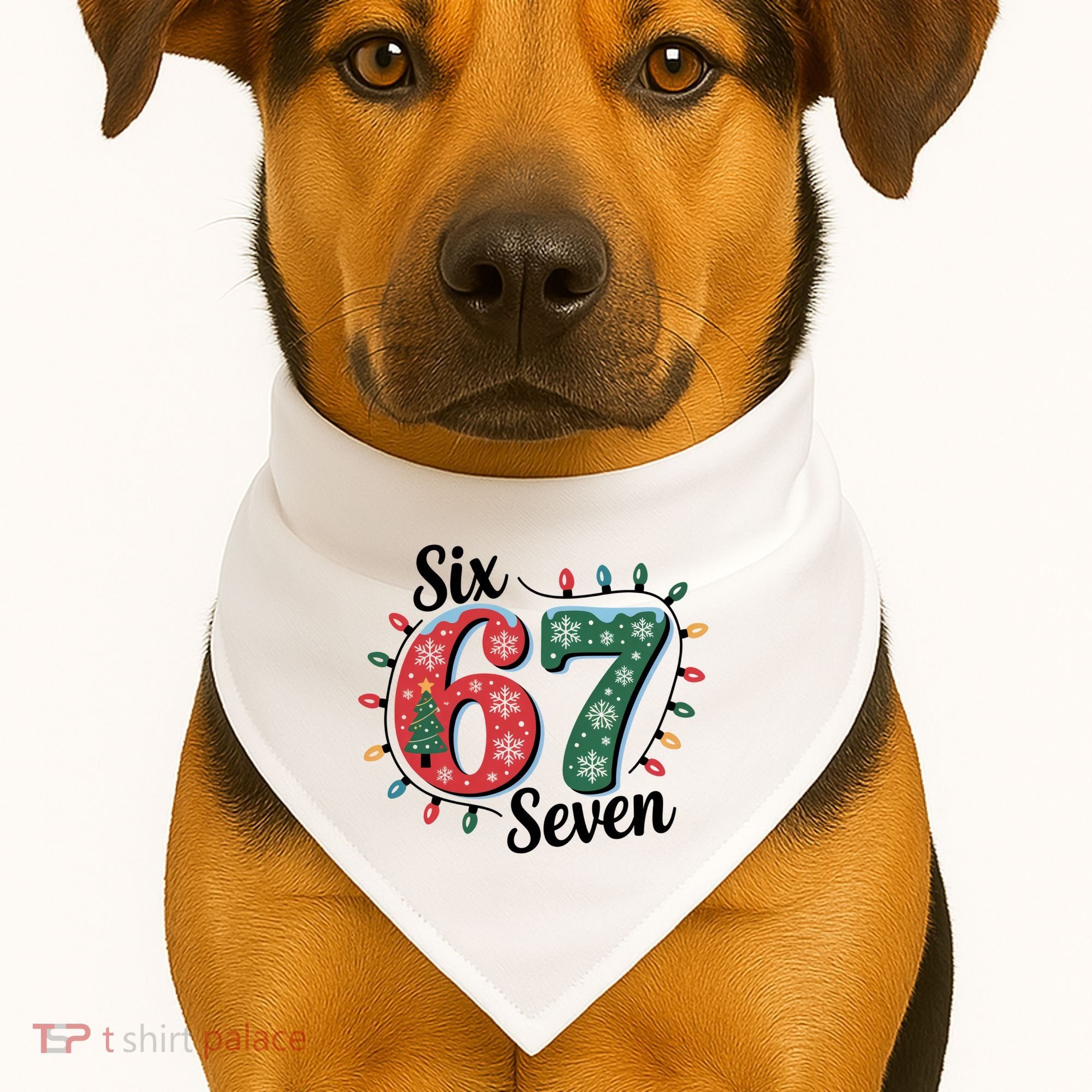 Six Seven 67 6-7 Christmas Lights Xmas Meme USA-Made Doggie Bandana