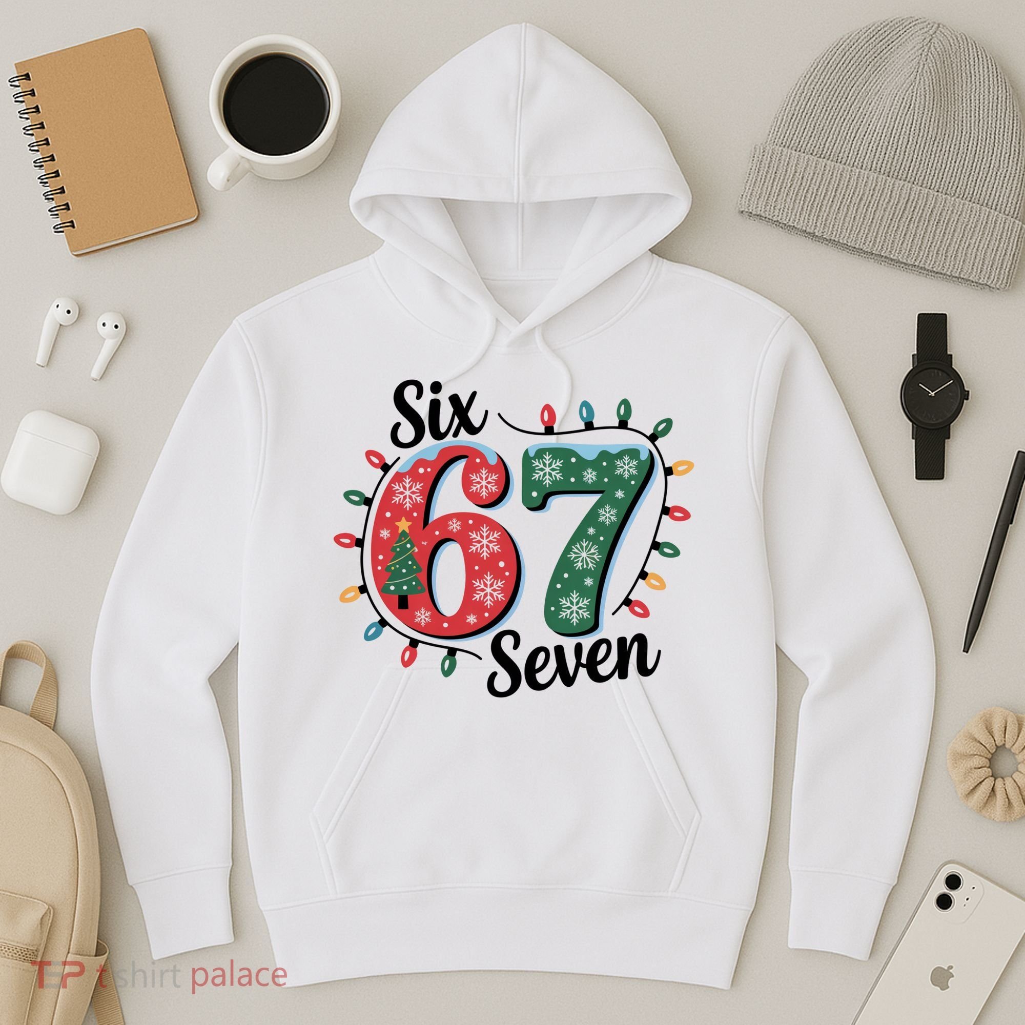 Six Seven 67 6-7 Christmas Lights Xmas Meme Hoodie
