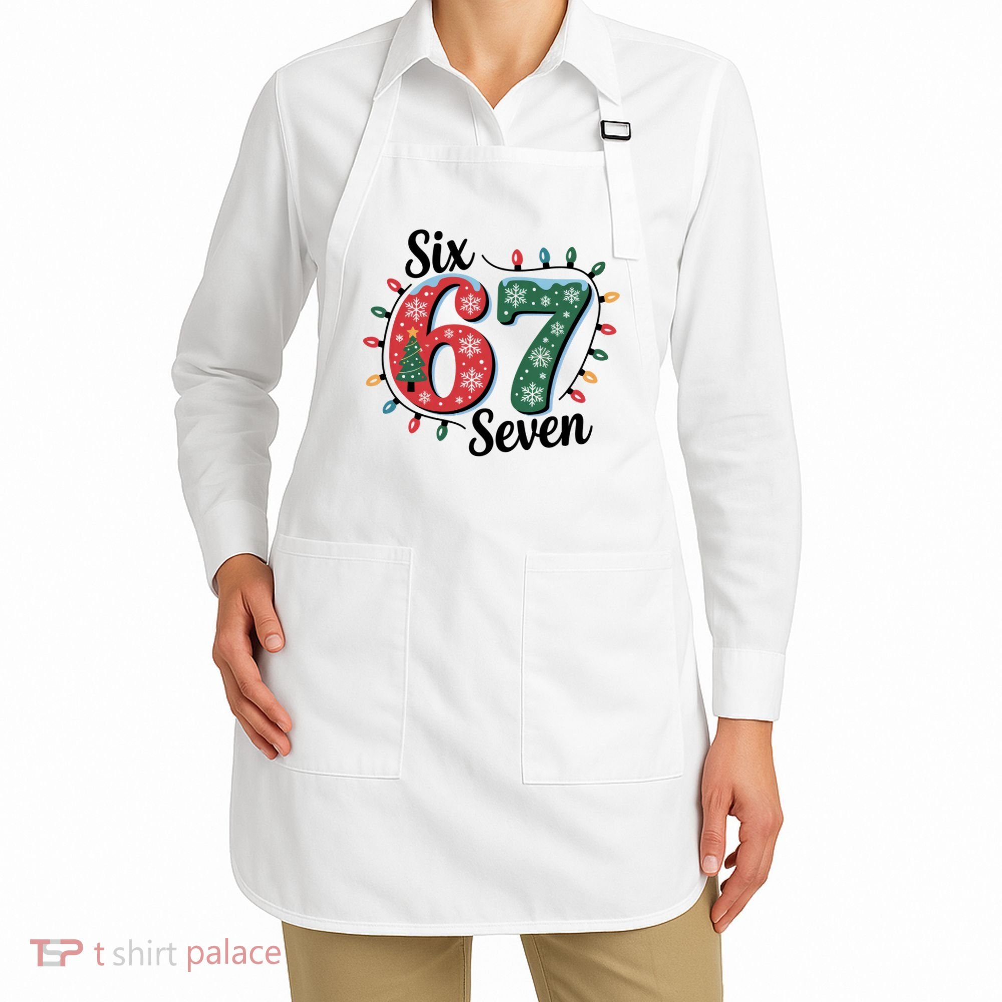 Six Seven 67 6-7 Christmas Lights Xmas Meme Apron