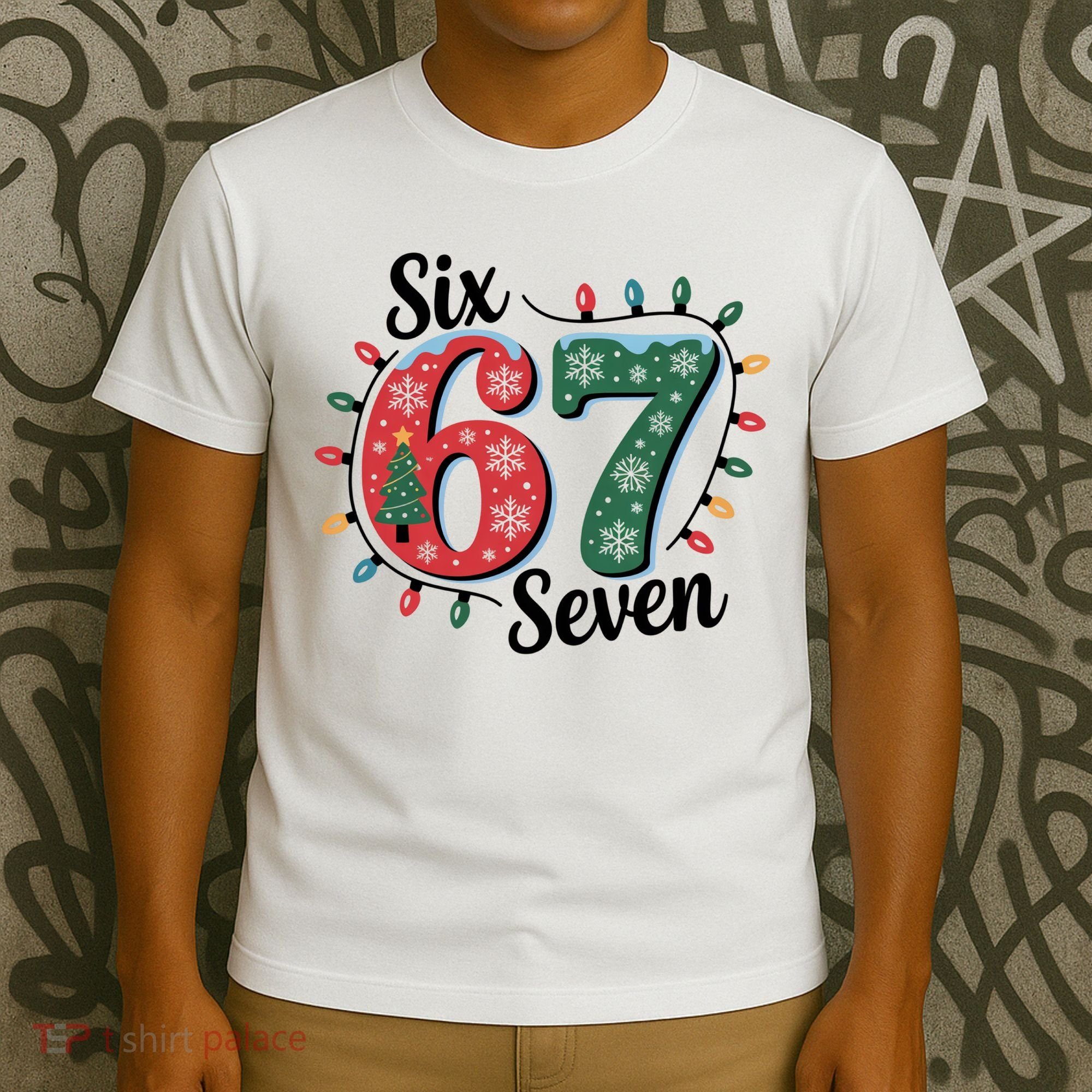Six Seven 67 6-7 Christmas Lights Xmas Meme T-Shirt