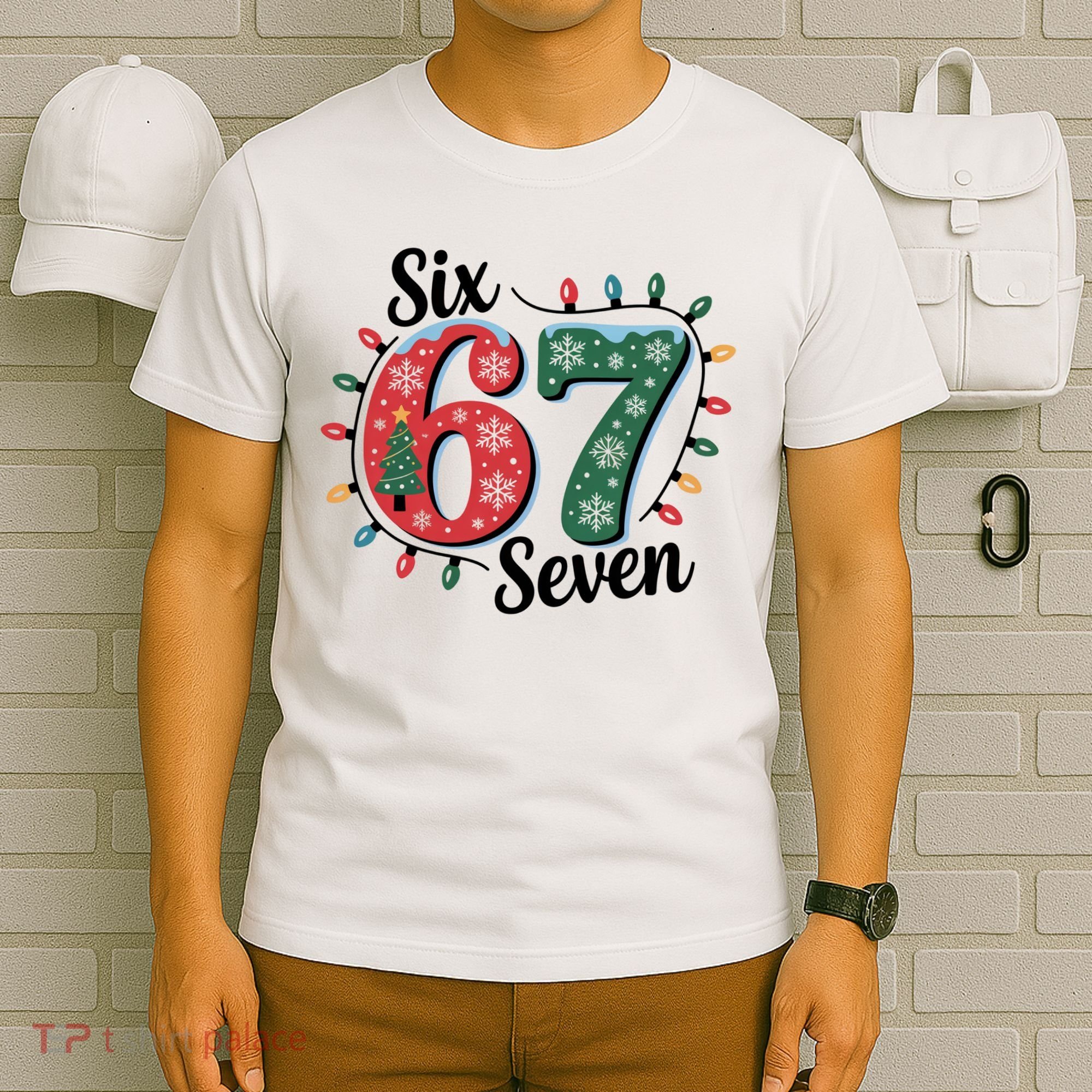 Six Seven 67 6-7 Christmas Lights Xmas Meme T-Shirt