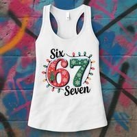 Six Seven 67 6-7 Christmas Lights Xmas Meme Women's Tank Top thumb 3