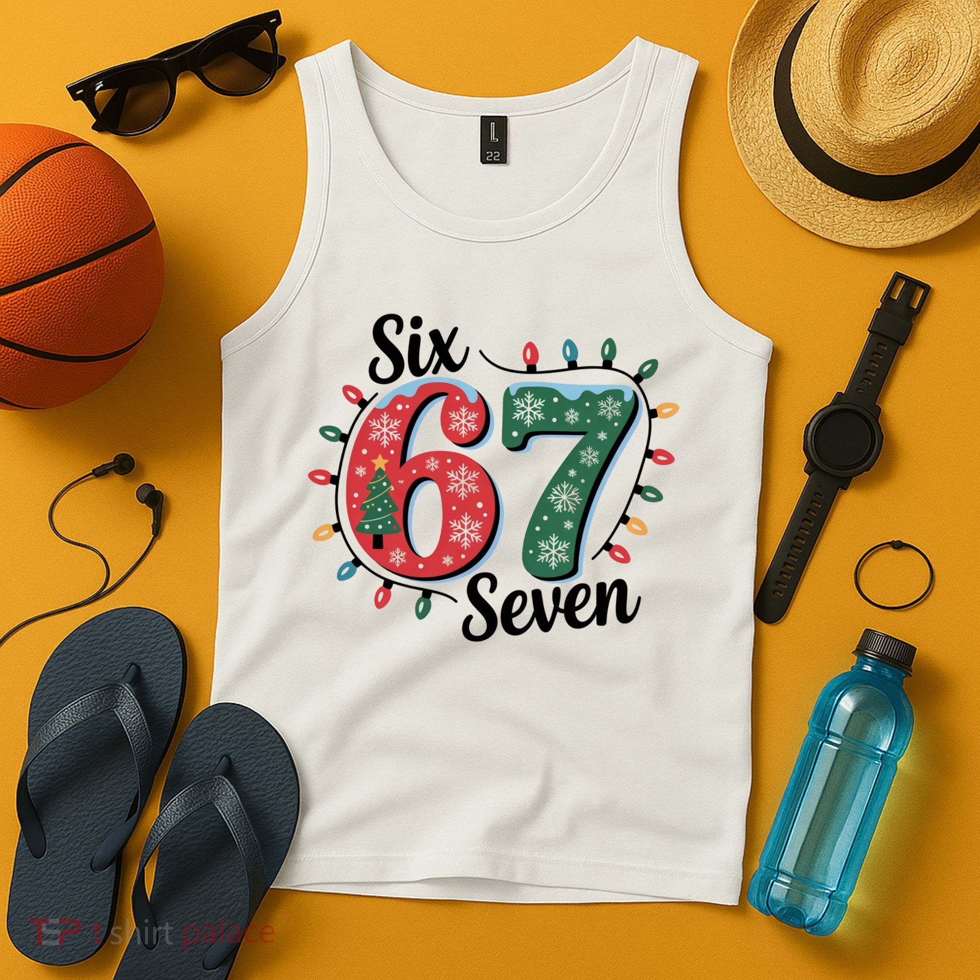 Six Seven 67 6-7 Christmas Lights Xmas Meme Tank Top