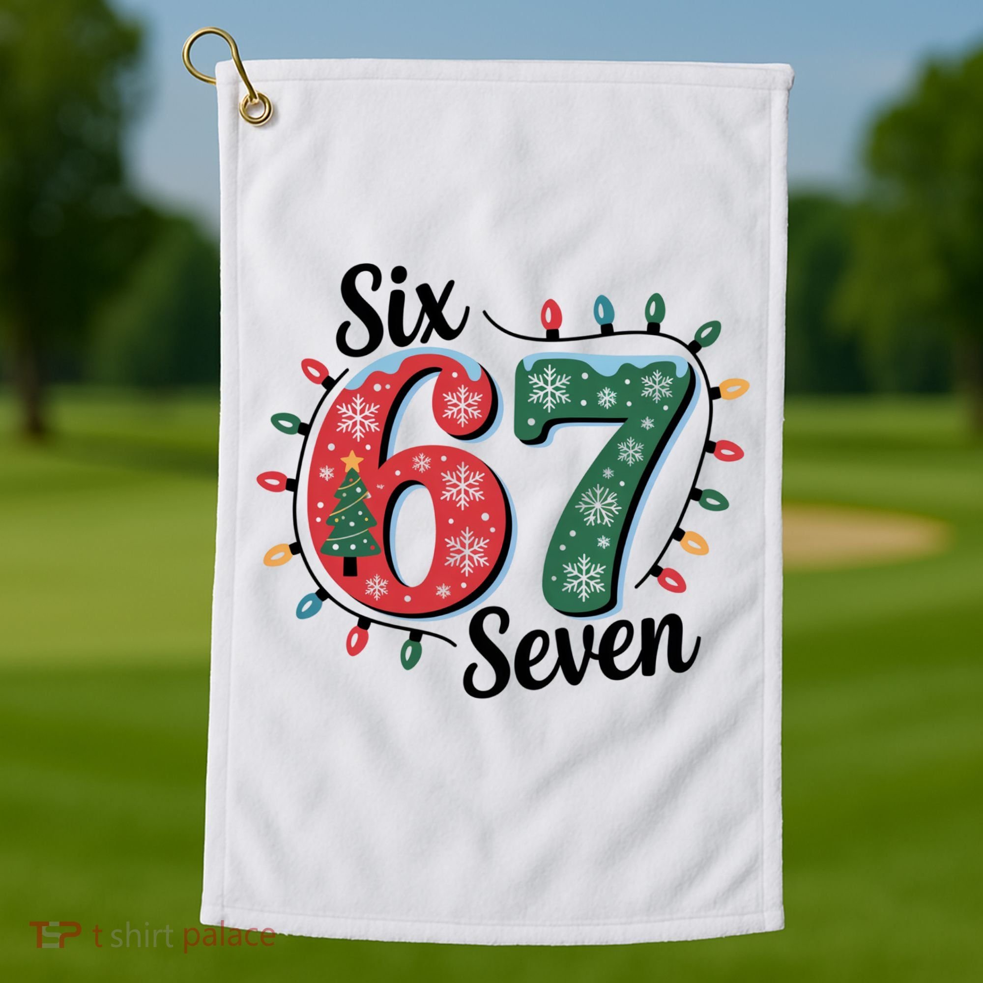 Six Seven 67 6-7 Christmas Lights Xmas Meme Golf Towel