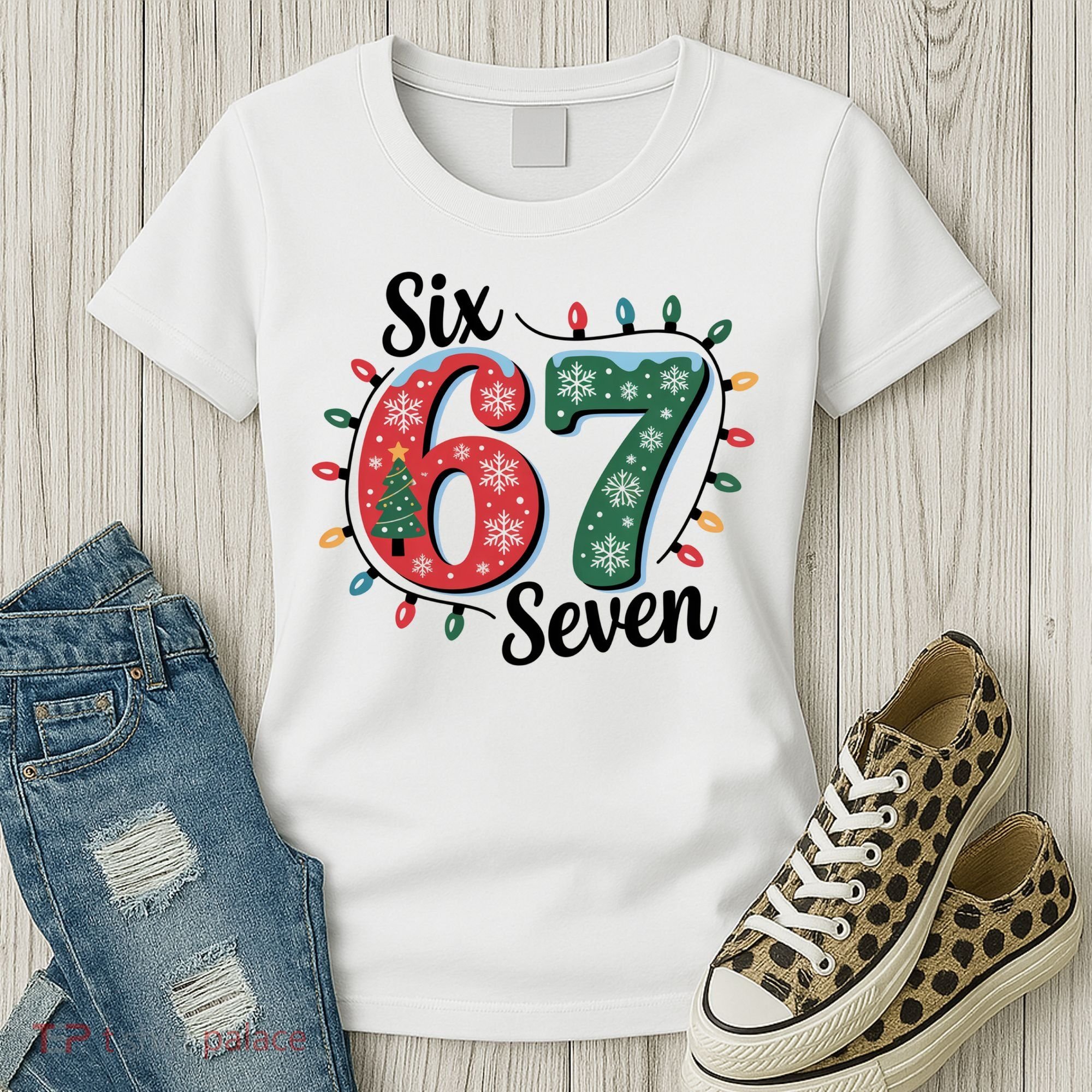 Six Seven 67 6-7 Christmas Lights Xmas Meme Women's T-Shirt