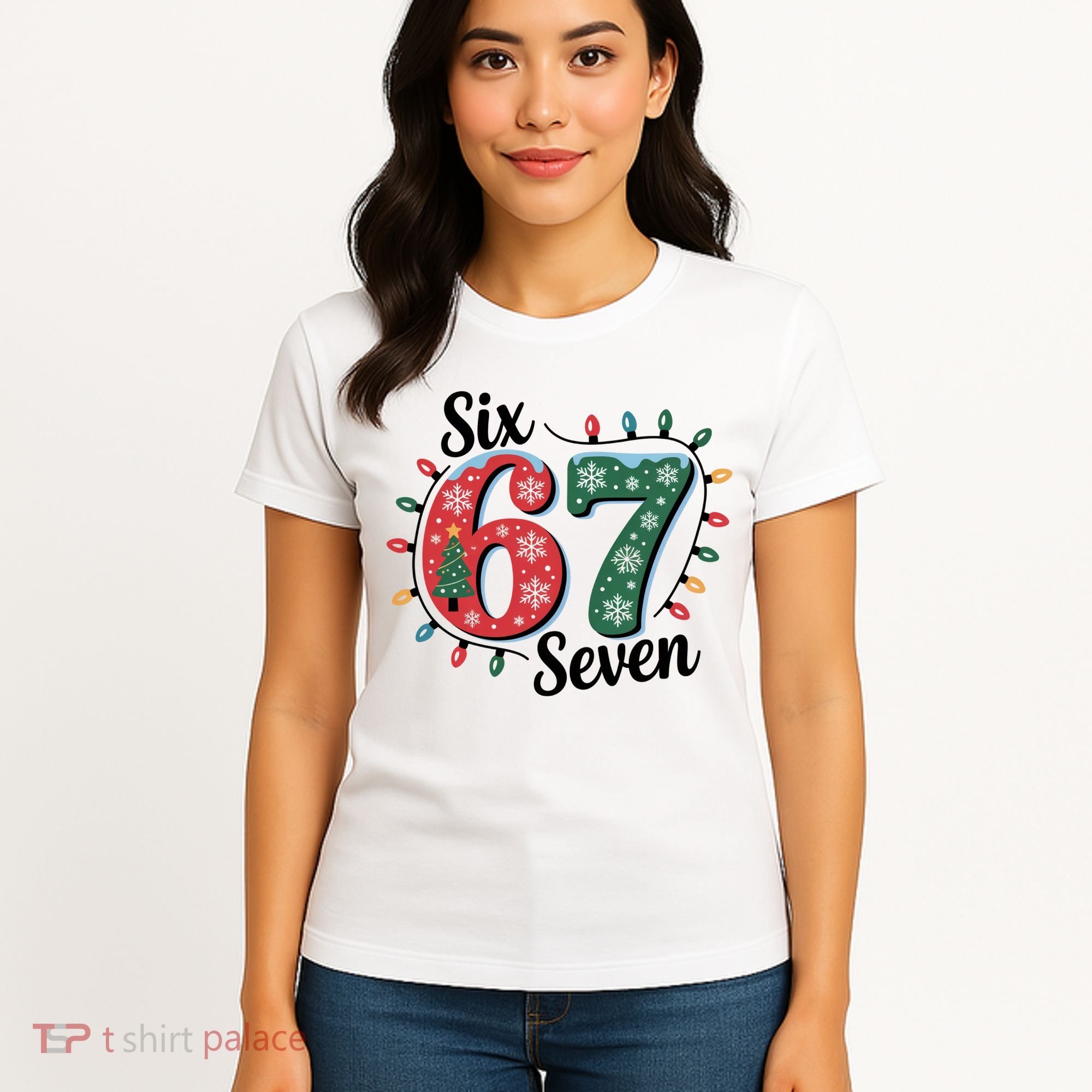 Six Seven 67 6-7 Christmas Lights Xmas Meme Women's T-Shirt