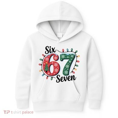Six Seven 67 6-7 Christmas Lights Xmas Meme Kids Hoodie