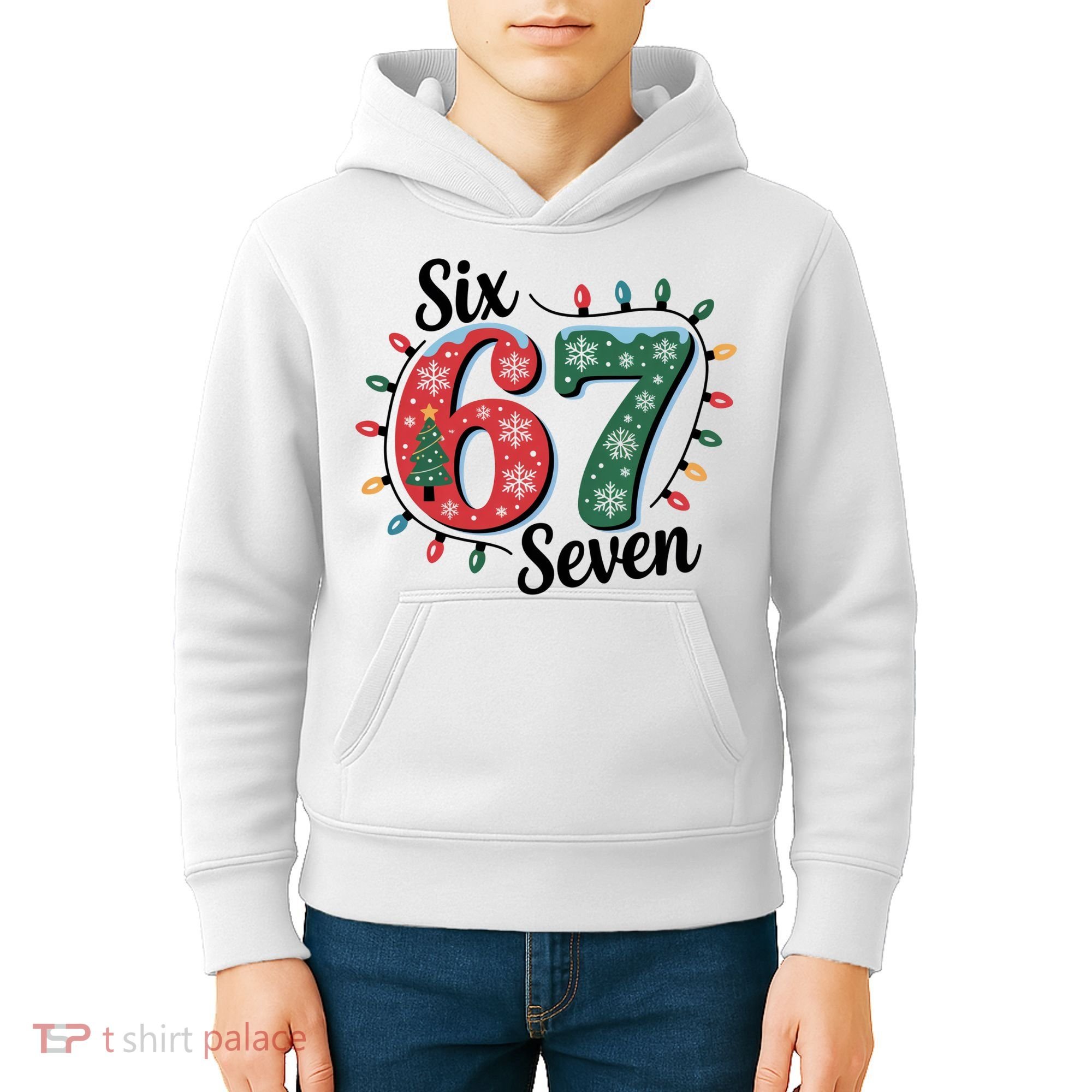 Six Seven 67 6-7 Christmas Lights Xmas Meme Kids Hoodie
