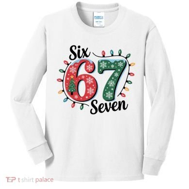 Six Seven 67 6-7 Christmas Lights Xmas Meme Kids Long Sleeve Shirt
