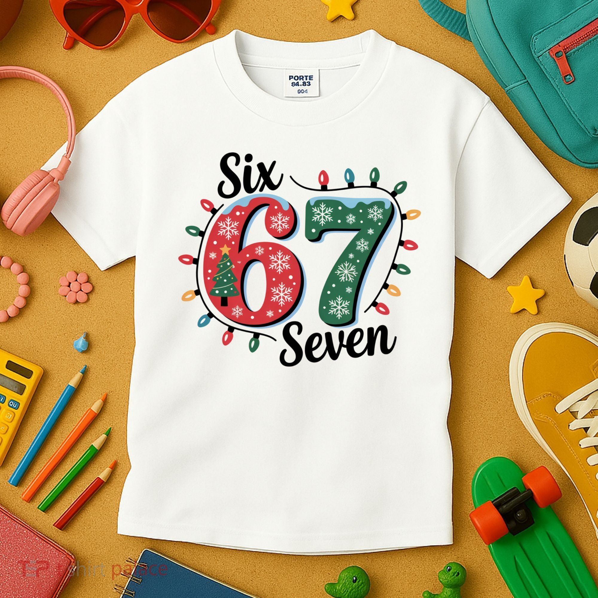 Six Seven 67 6-7 Christmas Lights Xmas Meme Kids T-Shirt