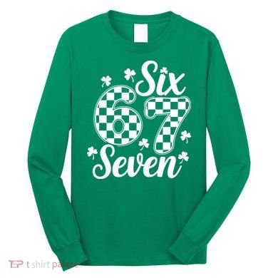 Six Seven 67 St. Patrick's Day Irish Clover 6-7 Meme Long Sleeve Shirt