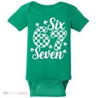 Six Seven 67 St. Patrick's Day Irish Clover 6-7 Meme Baby Bodysuit thumb 0