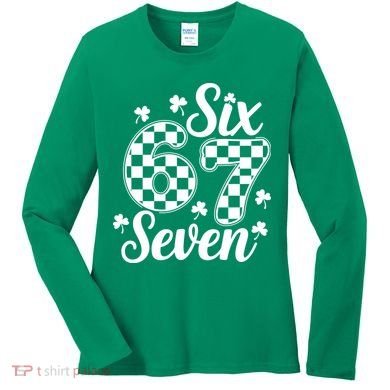 Six Seven 67 St. Patrick's Day Irish Clover 6-7 Meme Women's Long Sleeve Shirt