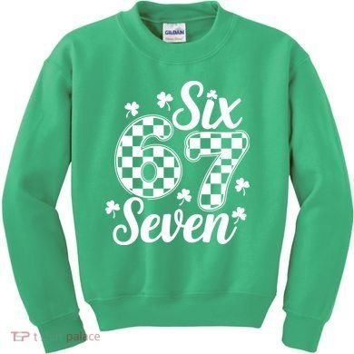 Six Seven 67 St. Patrick's Day Irish Clover 6-7 Meme Kids Sweatshirt