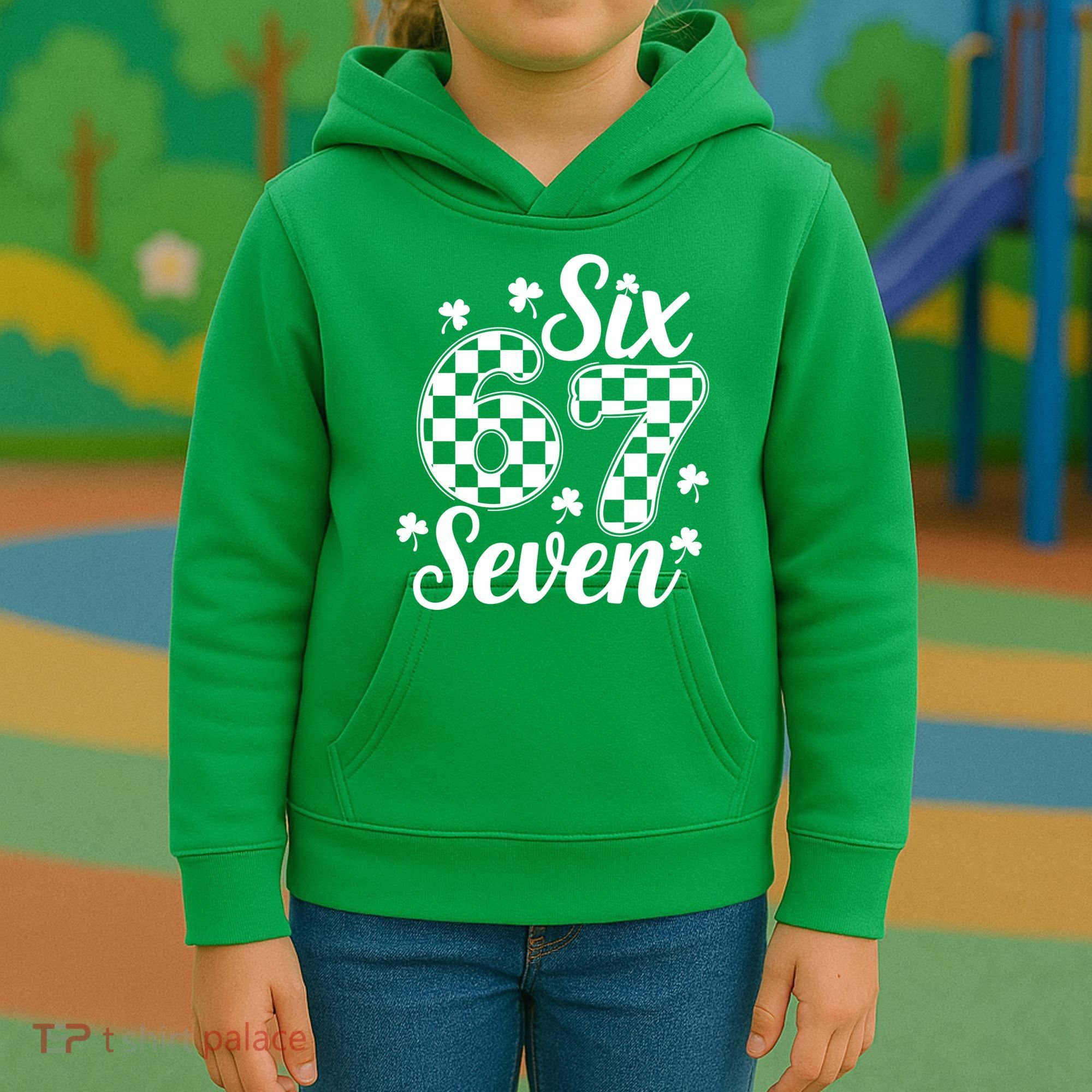 Six Seven 67 St. Patrick's Day Irish Clover 6-7 Meme Kids Hoodie