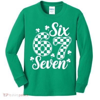 Six Seven 67 St. Patrick's Day Irish Clover 6-7 Meme Kids Long Sleeve Shirt