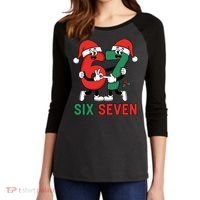 Six Seven 6-7 67 Christmas Funny Cute Women's Tri-Blend 3/4-Sleeve Raglan Shirt thumb 2