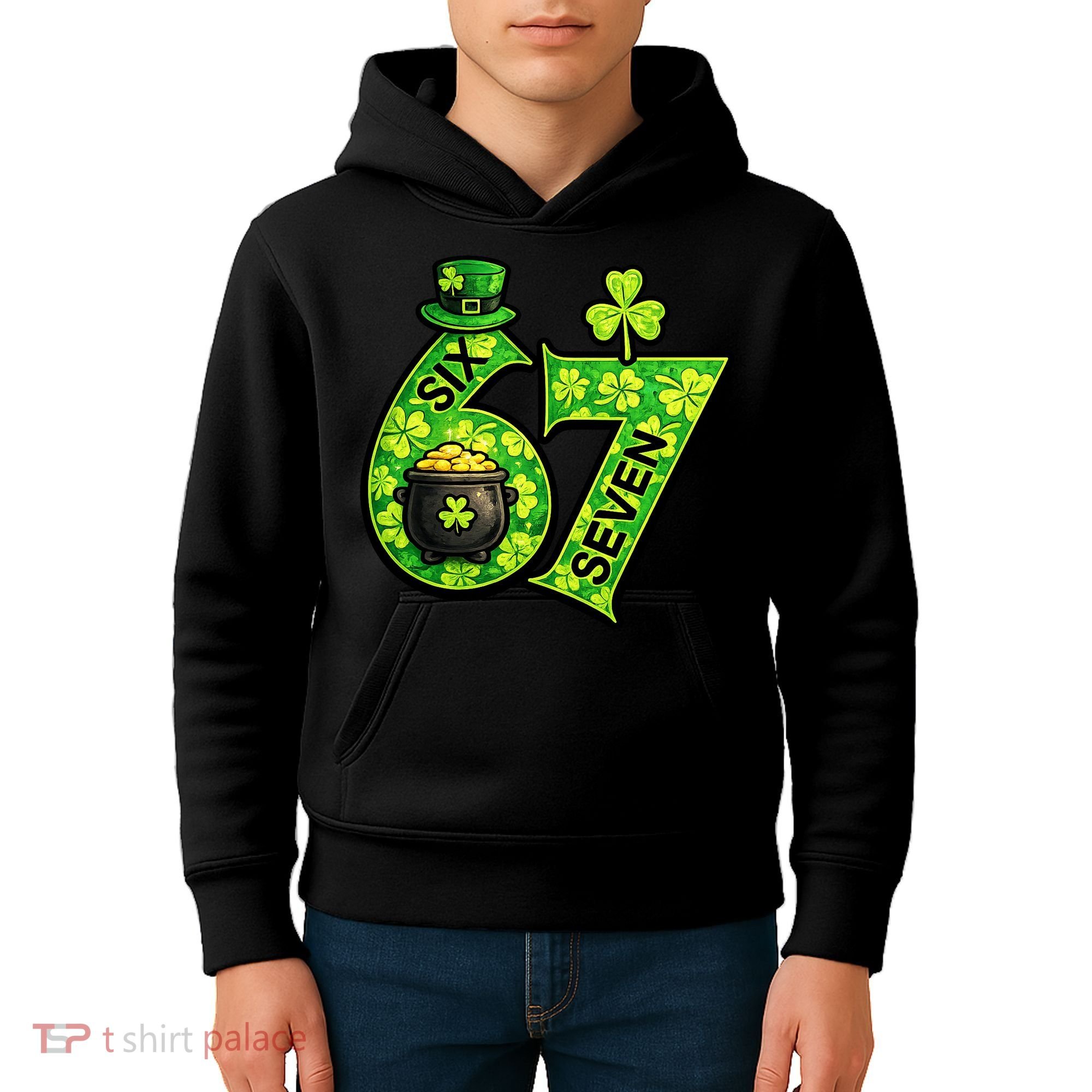 Six Seven 6-7 St Patricks Day 67 Paddys Meme Kids Hoodie
