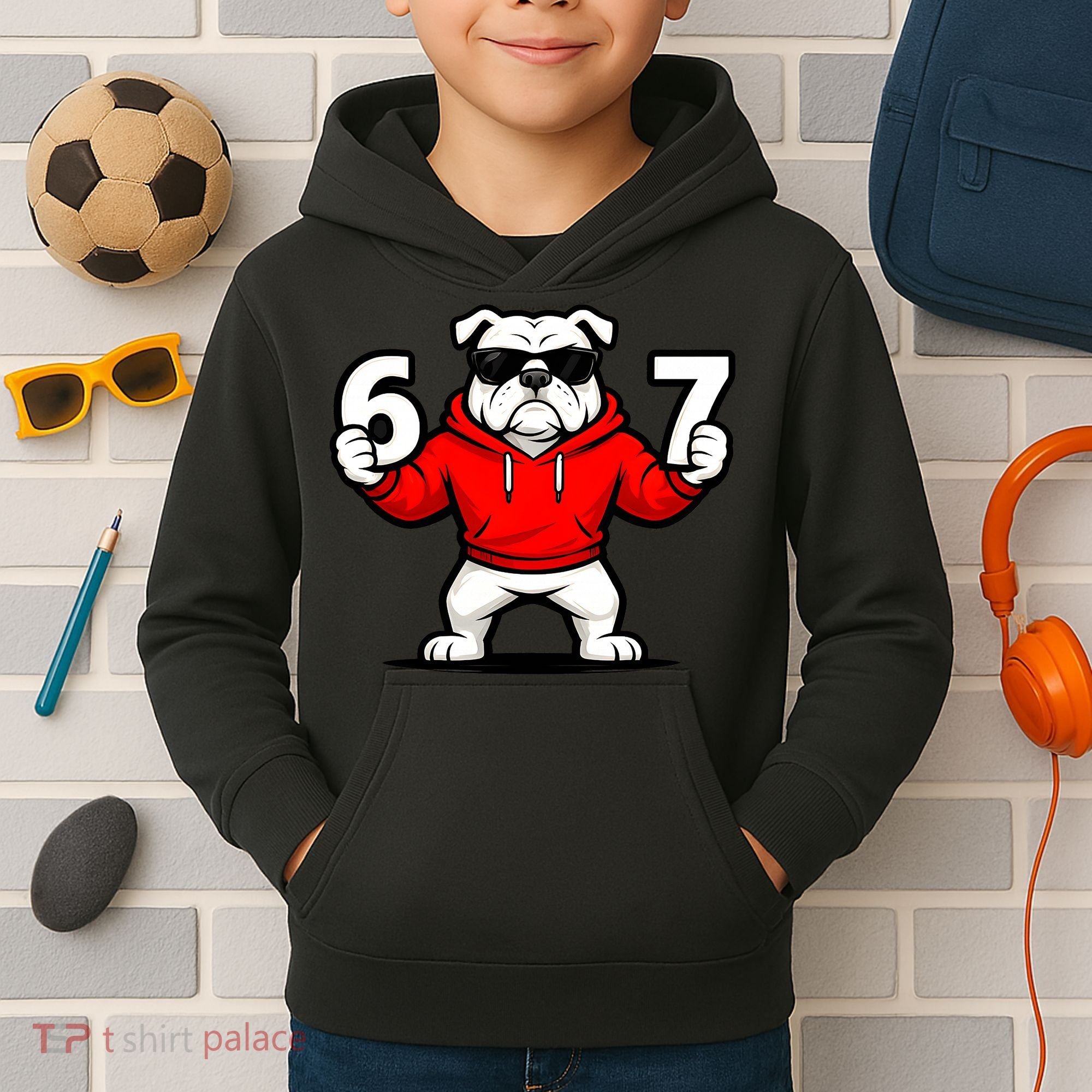 Six Seven 67 Meme Bulldogs Number 6 And 7 Kids Hoodie