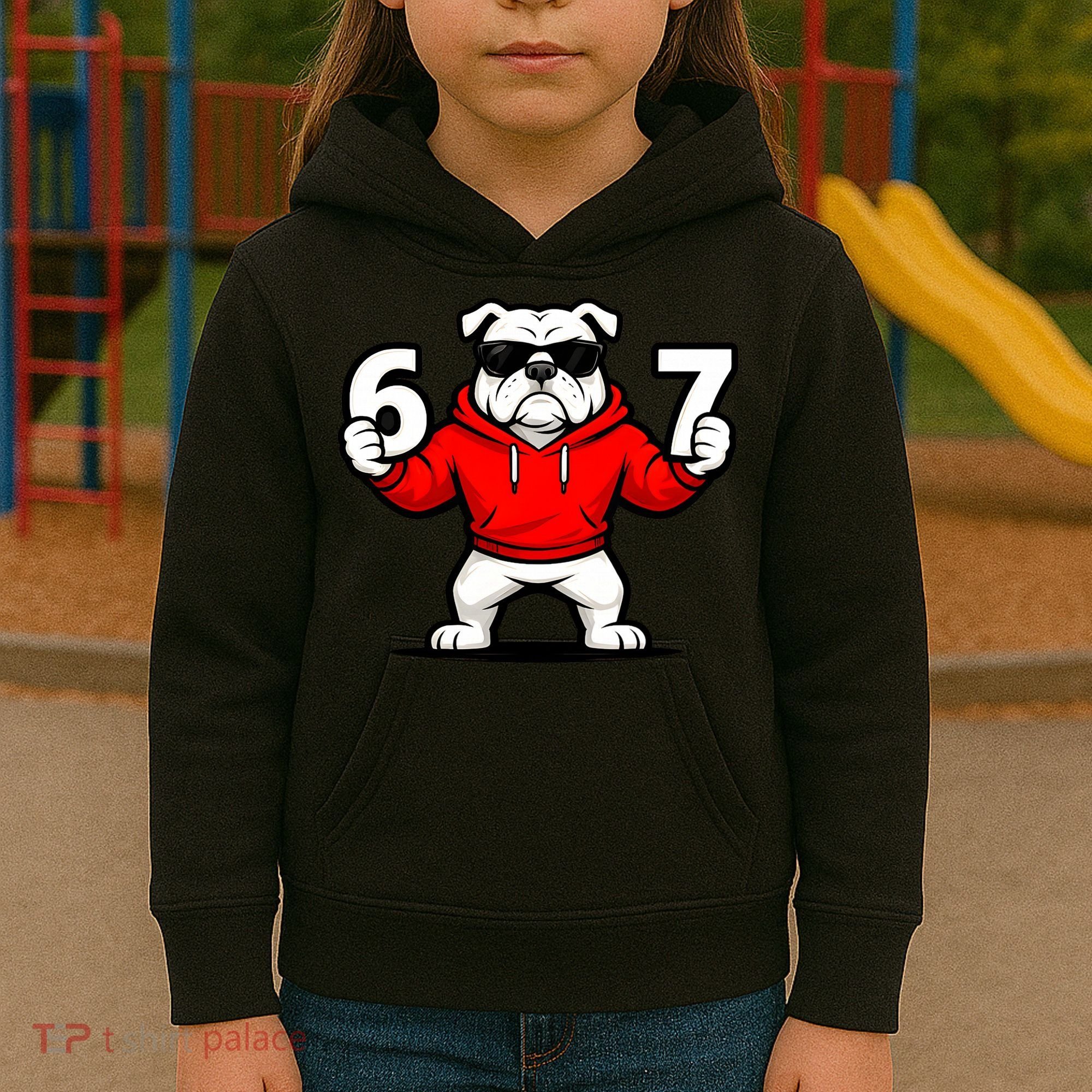 Six Seven 67 Meme Bulldogs Number 6 And 7 Kids Hoodie